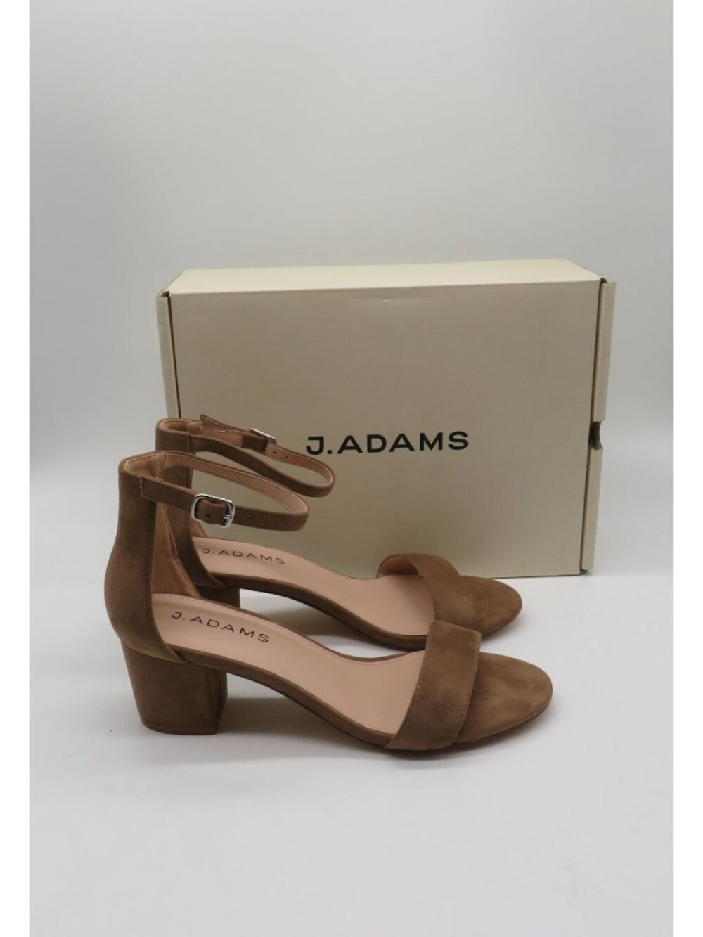 J. Adams Daisy Taupe Suede Ankle Strap Block Heel Sandals Size 7 NEW